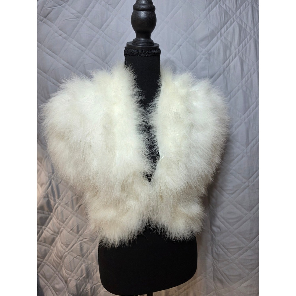 Bonwit Teller Vintage Ostrich Feather Capelet White Evening Wrap Bridal Bolero